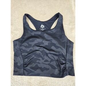 RBX Womens Small Black Camo Racerback Crop Top Built-in Bra Ruched Active‎ Tank